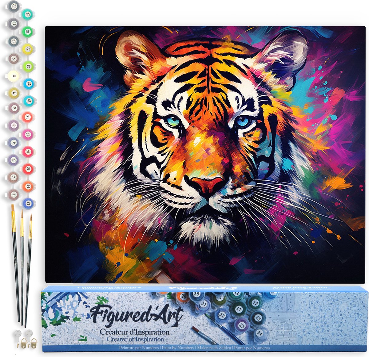 FiguredArt Schilderen op Nummer Volwassenen canvas Kleurrijke Abstracte Tijger- Handwerk acrylverf Kit DIY Compleet - 40x50cm zonder frame